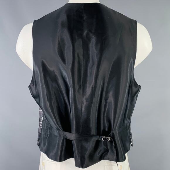 FAVOURBROOK Size 44 Black Grey Jacquard Silk Two Pockets Vest - Picture 4 of 7